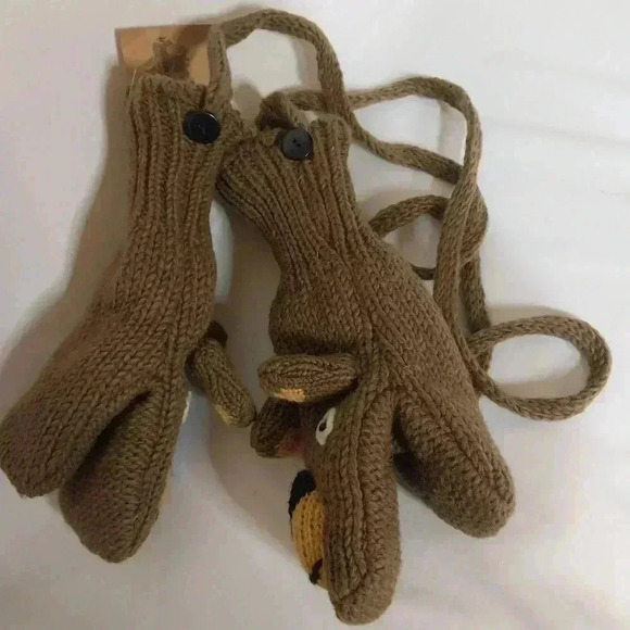 Hand Knit Wool Bear Mittens, Adult Size - Picture 3 of 3